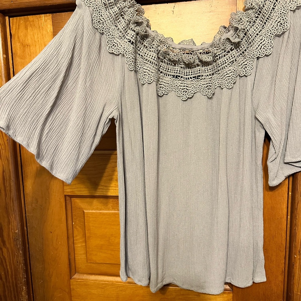 Elegant taupe Lace Trim Women's Top